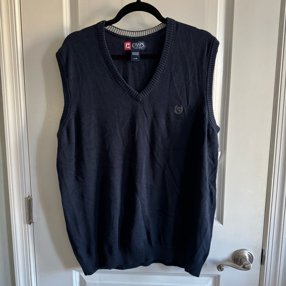 NWT Chaps | Men's Navy 100% Cotton V Neck Sweater Vest Size L